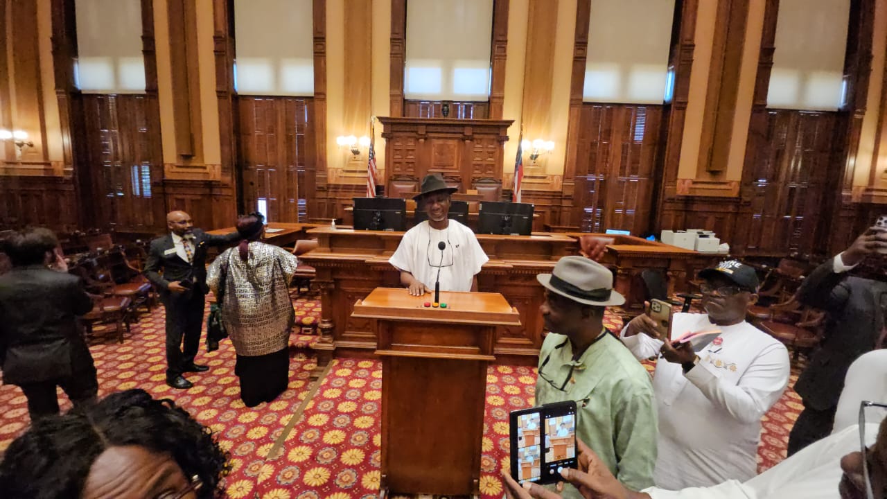 The Chairman of the Nigeria-USA Parliamentary Friendship Group of the Nigerian House of Representatives, Hon. (Barr.) Okey-joe Onuakalusi, in the Chamber of the State of Georgia Parliament,
